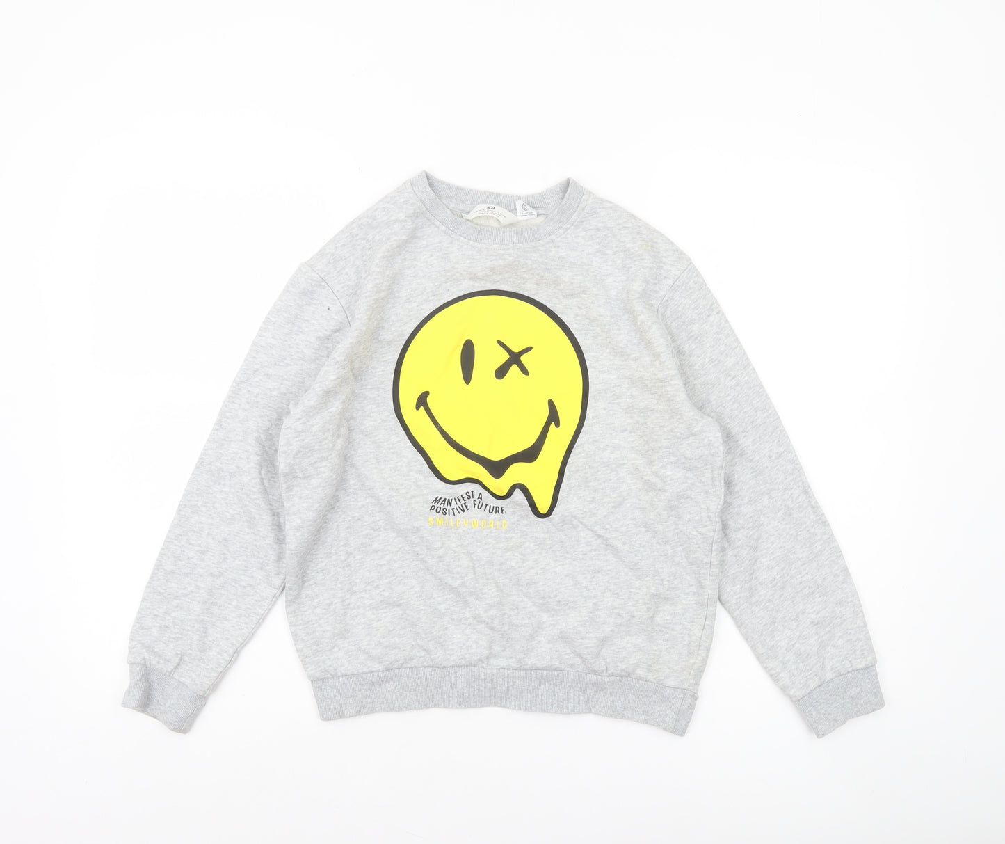 H&M Boys Grey Smiley Face Graphic Pullover Sweatshirt 11-12 Years