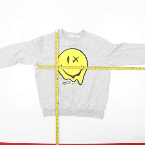 H&M Boys Grey Smiley Face Graphic Pullover Sweatshirt 11-12 Years