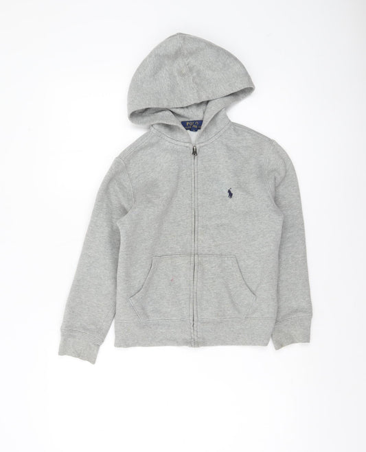 Polo Ralph Lauren Boys Grey Full Zip Hoodie Size 8 Cotton Blend