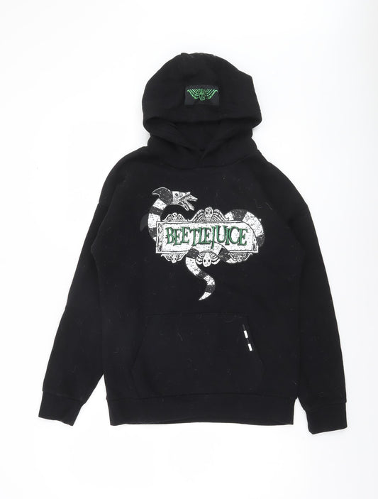Beetlejuice Boys Black Pullover Hoodie 12-13 Years Graphic Print Fleece