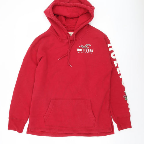 Hollister Women Red XS Pullover Hoodie Cotton Blend Graphic Print