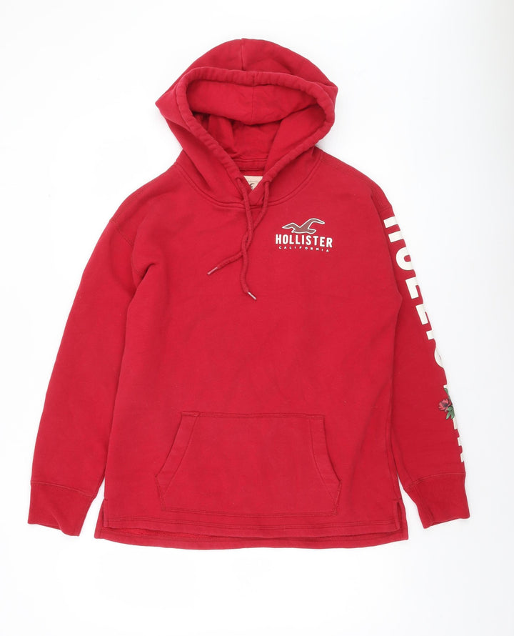 Hollister Women Red XS Pullover Hoodie Cotton Blend Graphic Print