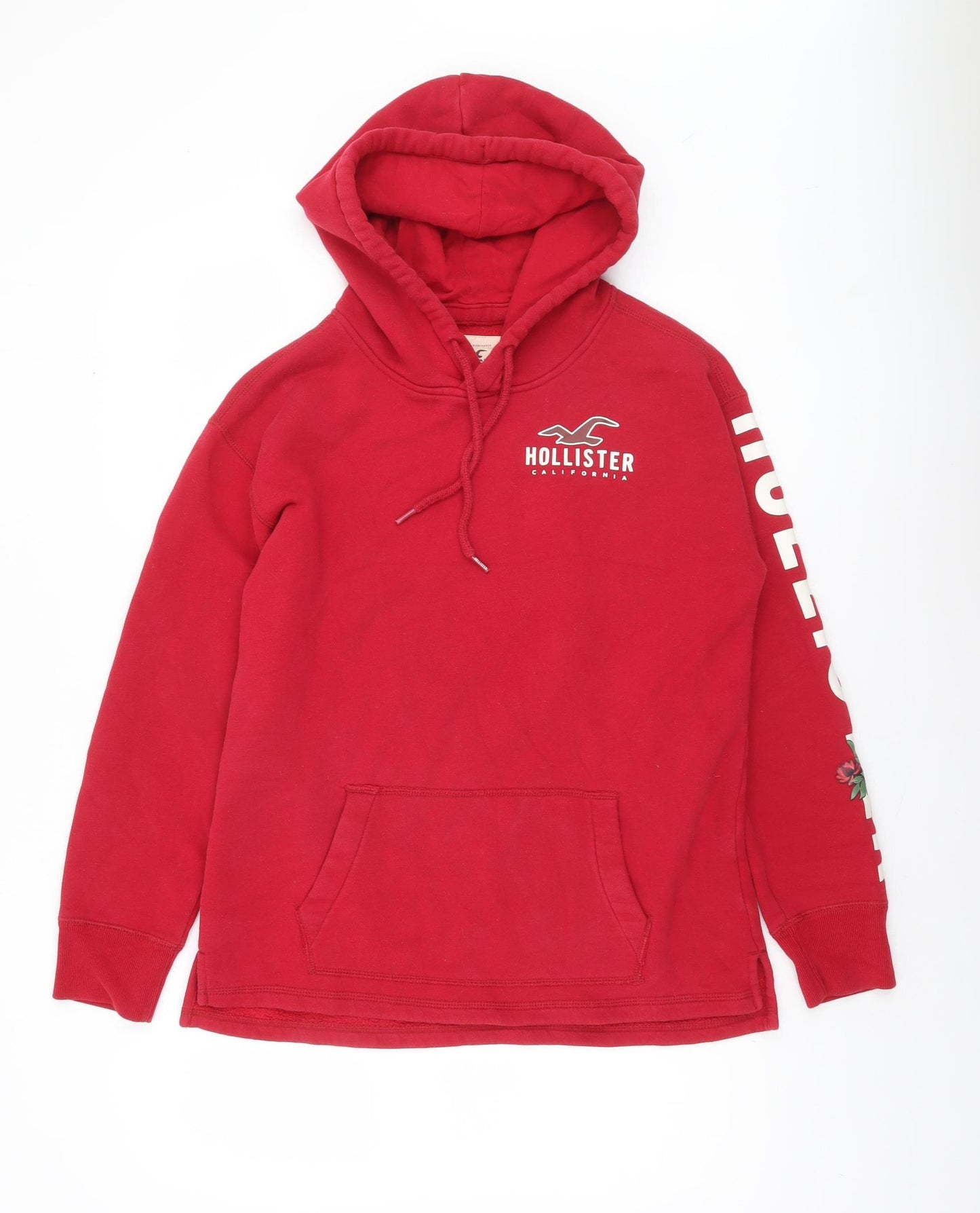 Hollister Women Red XS Pullover Hoodie Cotton Blend Graphic Print