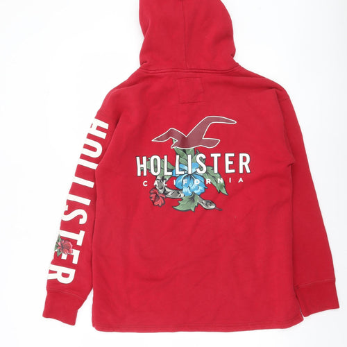 Hollister Women Red XS Pullover Hoodie Cotton Blend Graphic Print