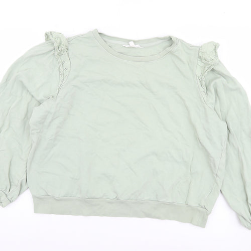 Marks and Spencer Women Dusted Mint Green Ruffle Shoulder Sweatshirt Size 16
