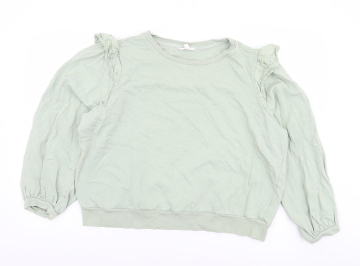 Marks and Spencer Women Dusted Mint Green Ruffle Shoulder Sweatshirt Size 16