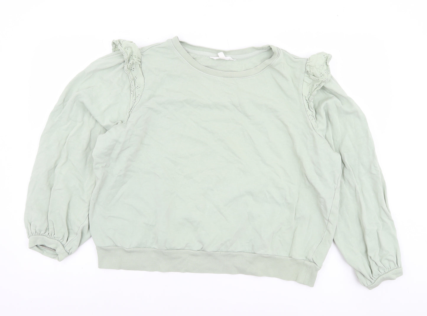 Marks and Spencer Women Dusted Mint Green Ruffle Shoulder Sweatshirt Size 16
