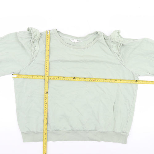 Marks and Spencer Women Dusted Mint Green Ruffle Shoulder Sweatshirt Size 16