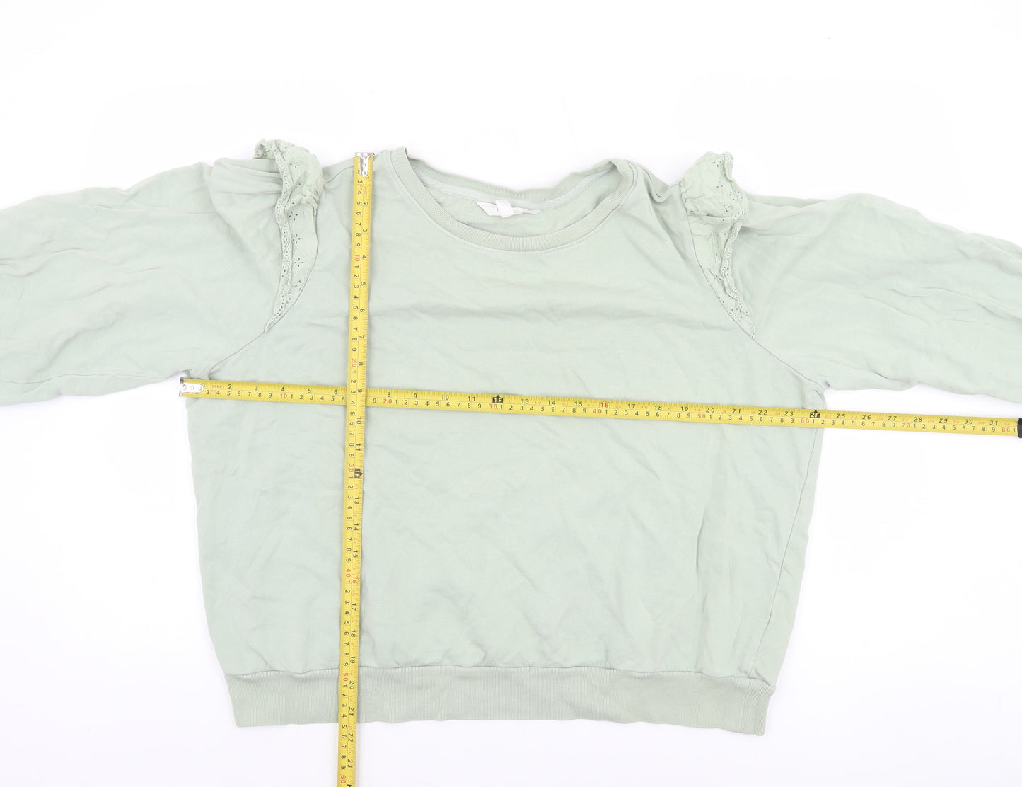 Marks and Spencer Women Dusted Mint Green Ruffle Shoulder Sweatshirt Size 16