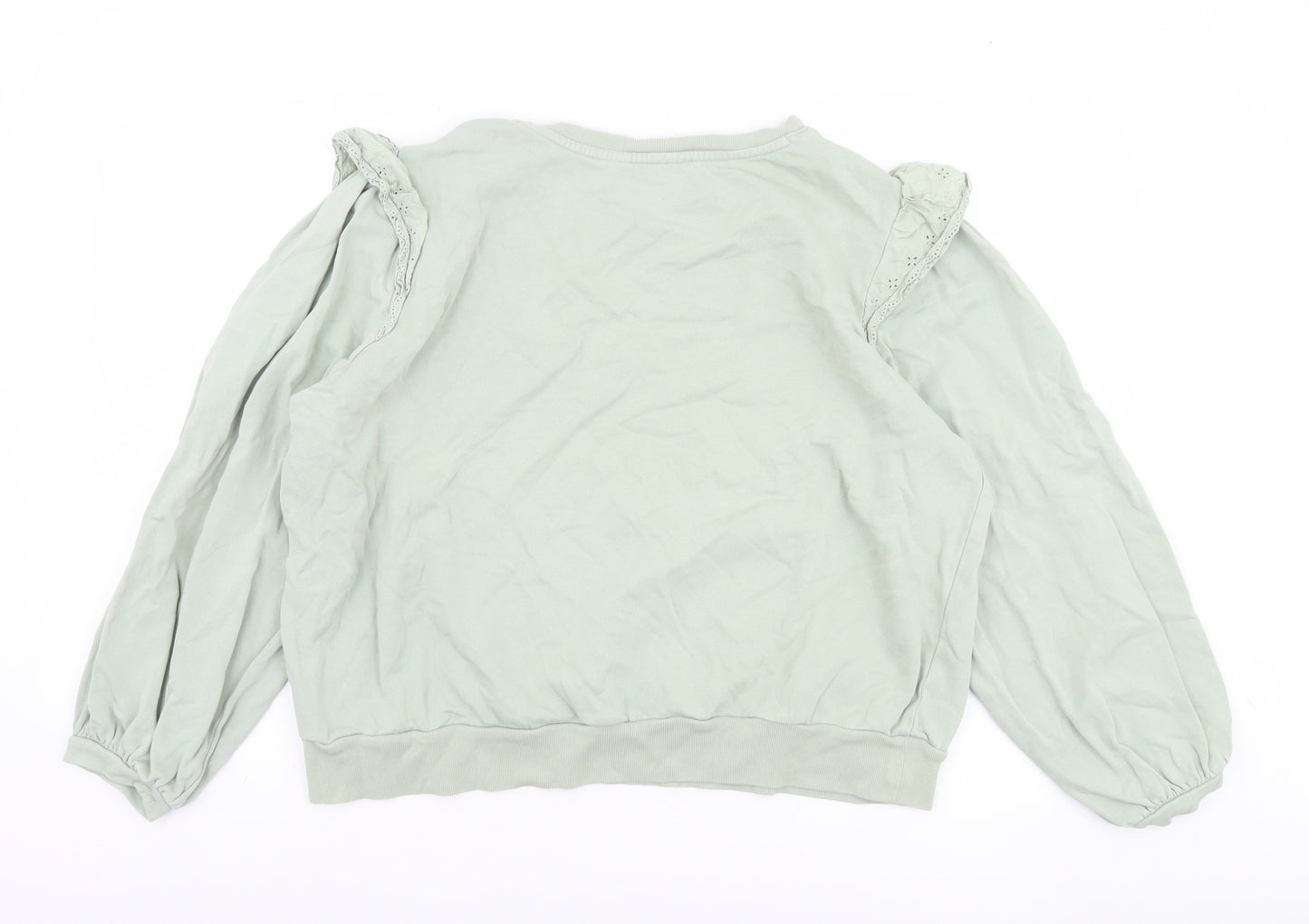 Marks and Spencer Women Dusted Mint Green Ruffle Shoulder Sweatshirt Size 16