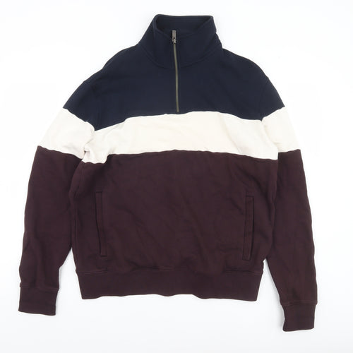 Marks and Spencer Men's Blue White Brown 1/2 Zip Sweatshirt M