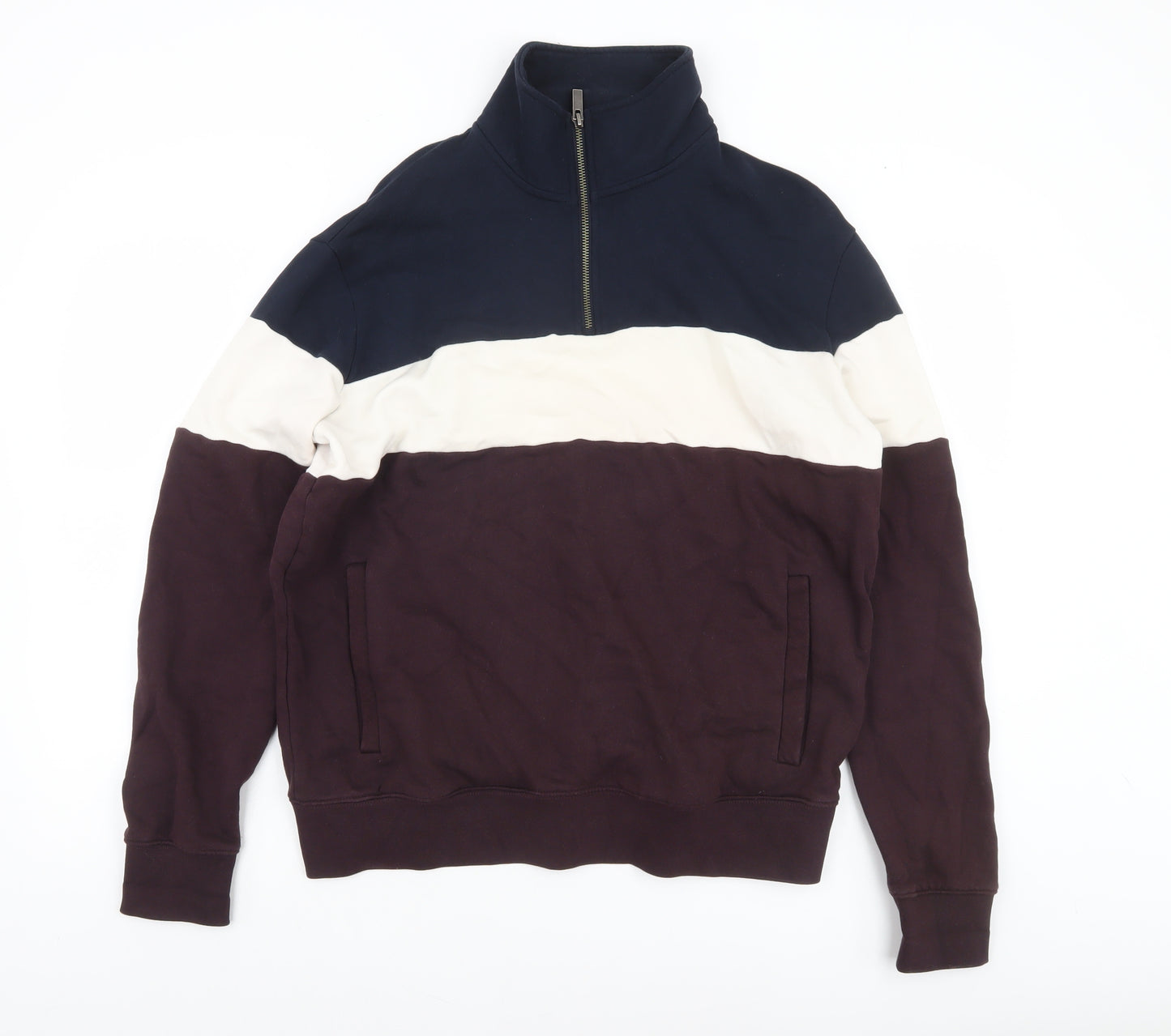 Marks and Spencer Men's Blue White Brown 1/2 Zip Sweatshirt M