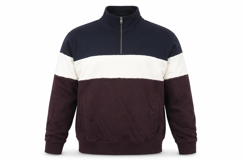 Front view of Marks & Spencer Men's Blue White Brown 1/2 Zip Sweatshirt M