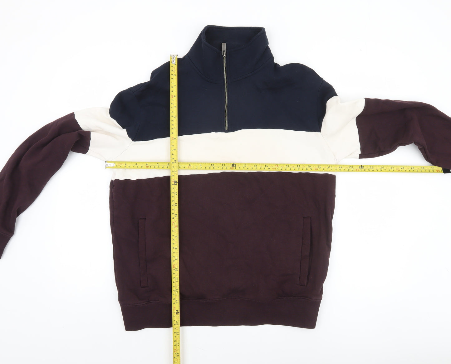 Marks and Spencer Men's Blue White Brown 1/2 Zip Sweatshirt M
