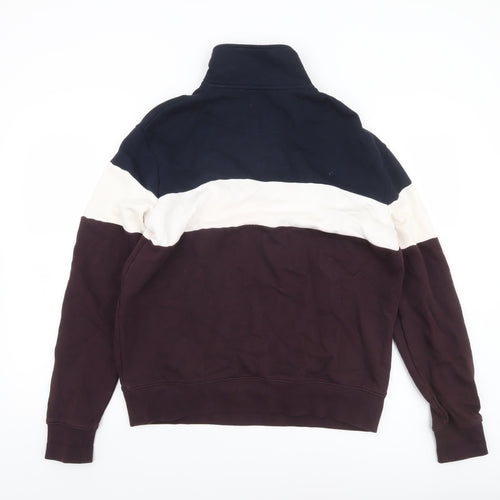 Marks and Spencer Men's Blue White Brown 1/2 Zip Sweatshirt M