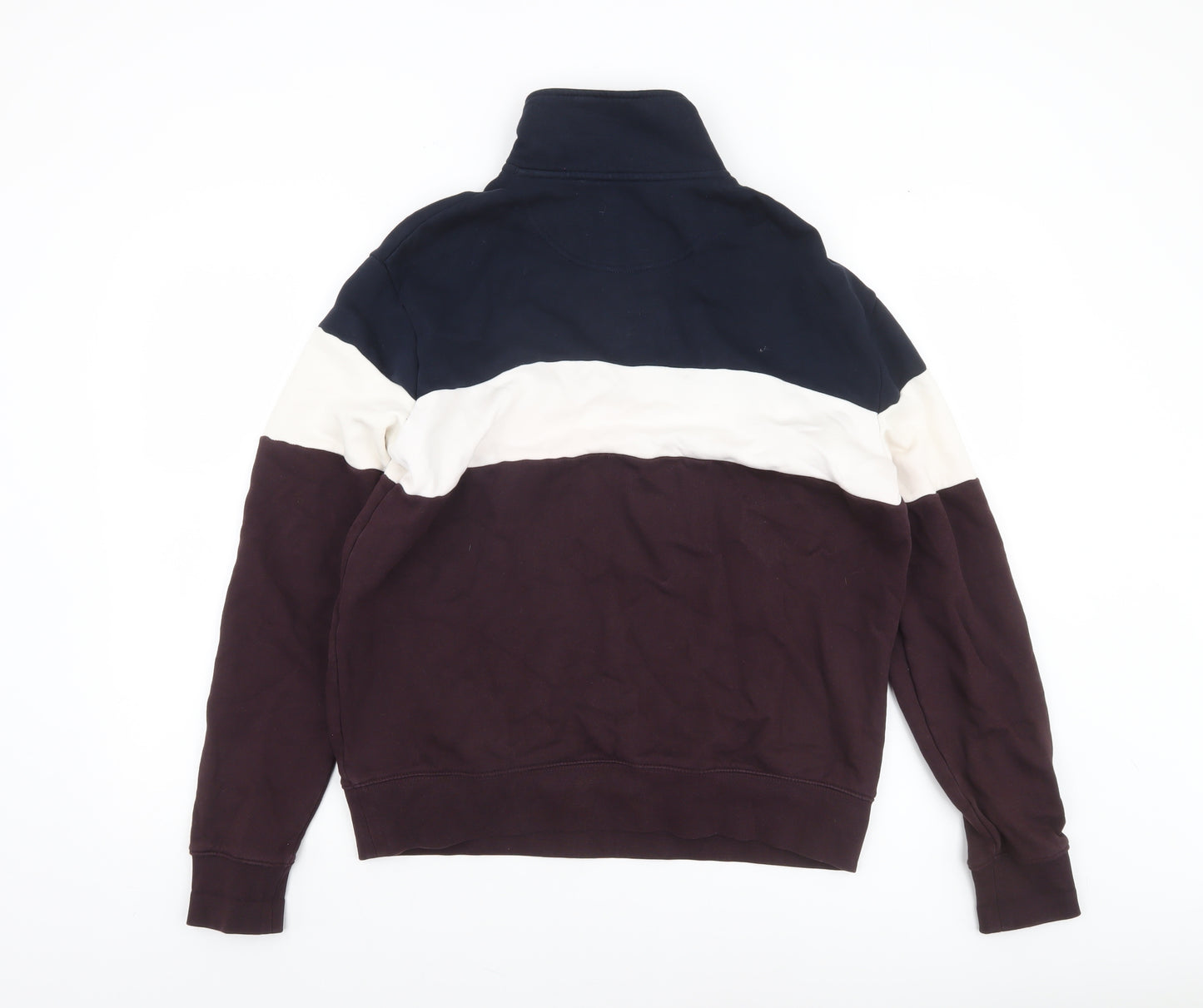Marks and Spencer Men's Blue White Brown 1/2 Zip Sweatshirt M