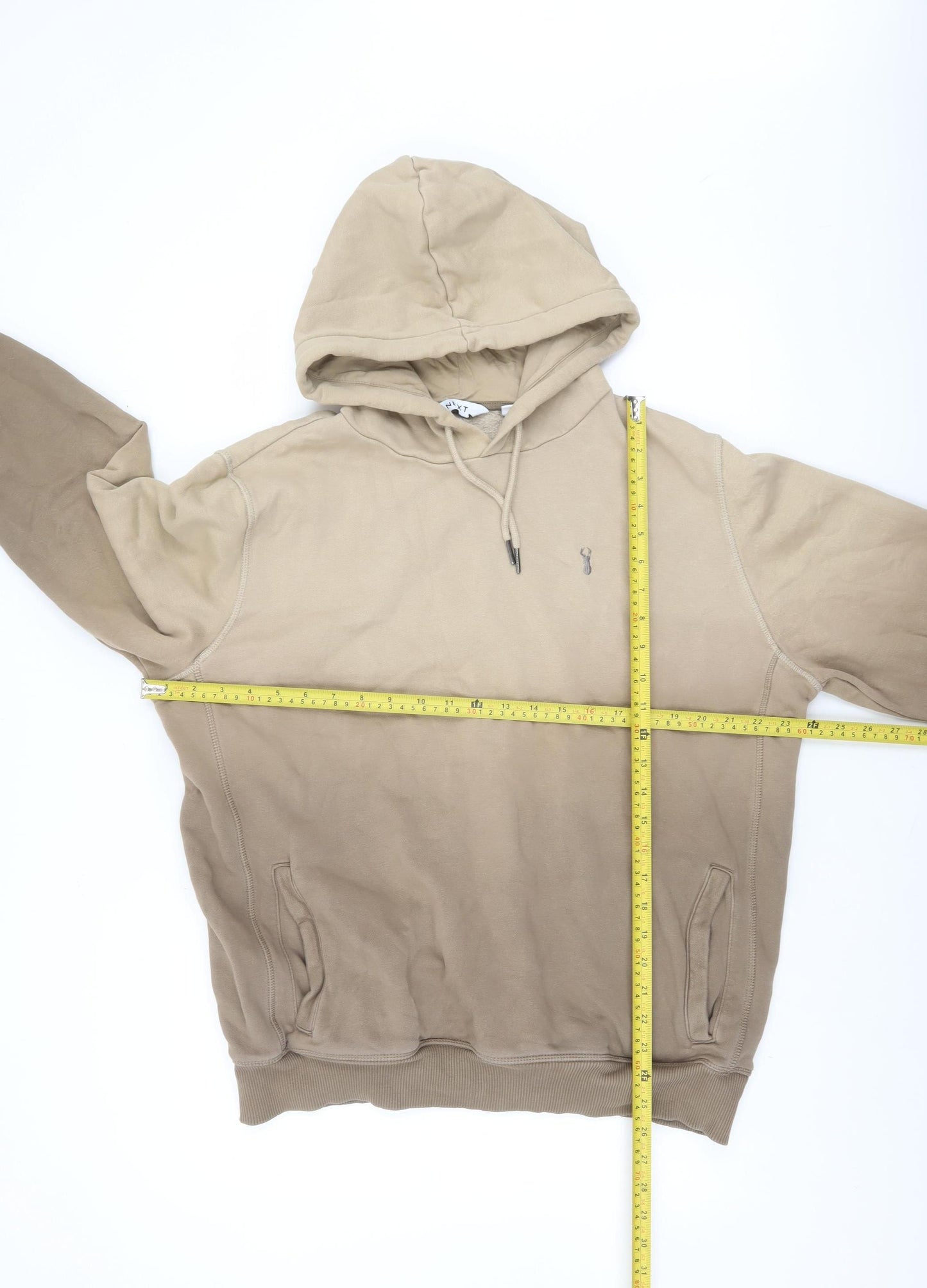 Next Men's Beige Pullover Hoodie M Regular Fit Fleece Sweatshirt