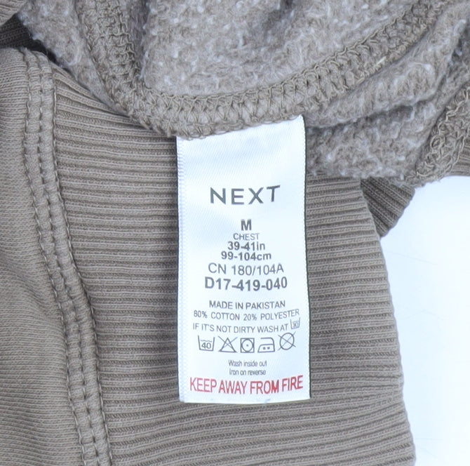 Next Men's Beige Pullover Hoodie M Regular Fit Fleece Sweatshirt