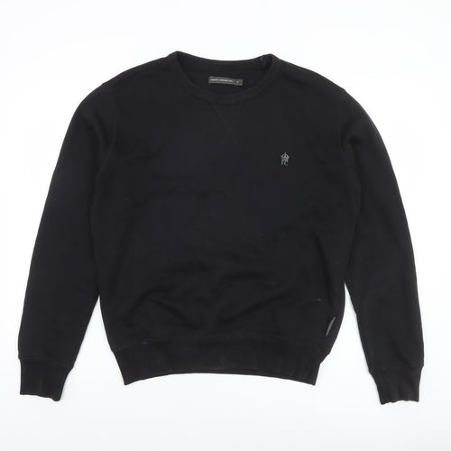 French Connection Men's Black Small Crew Neck Cotton Sweatshirt