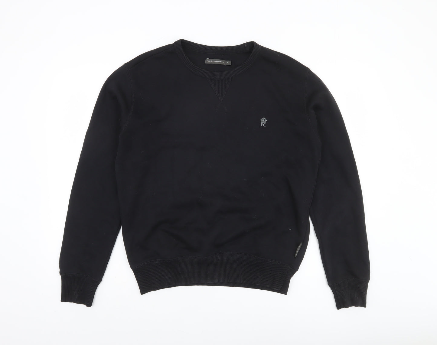 French Connection Men's Black Small Crew Neck Cotton Sweatshirt
