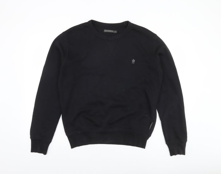 French Connection Men's Black Small Crew Neck Cotton Sweatshirt