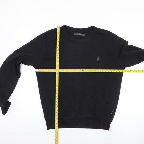 French Connection Men's Black Small Crew Neck Cotton Sweatshirt