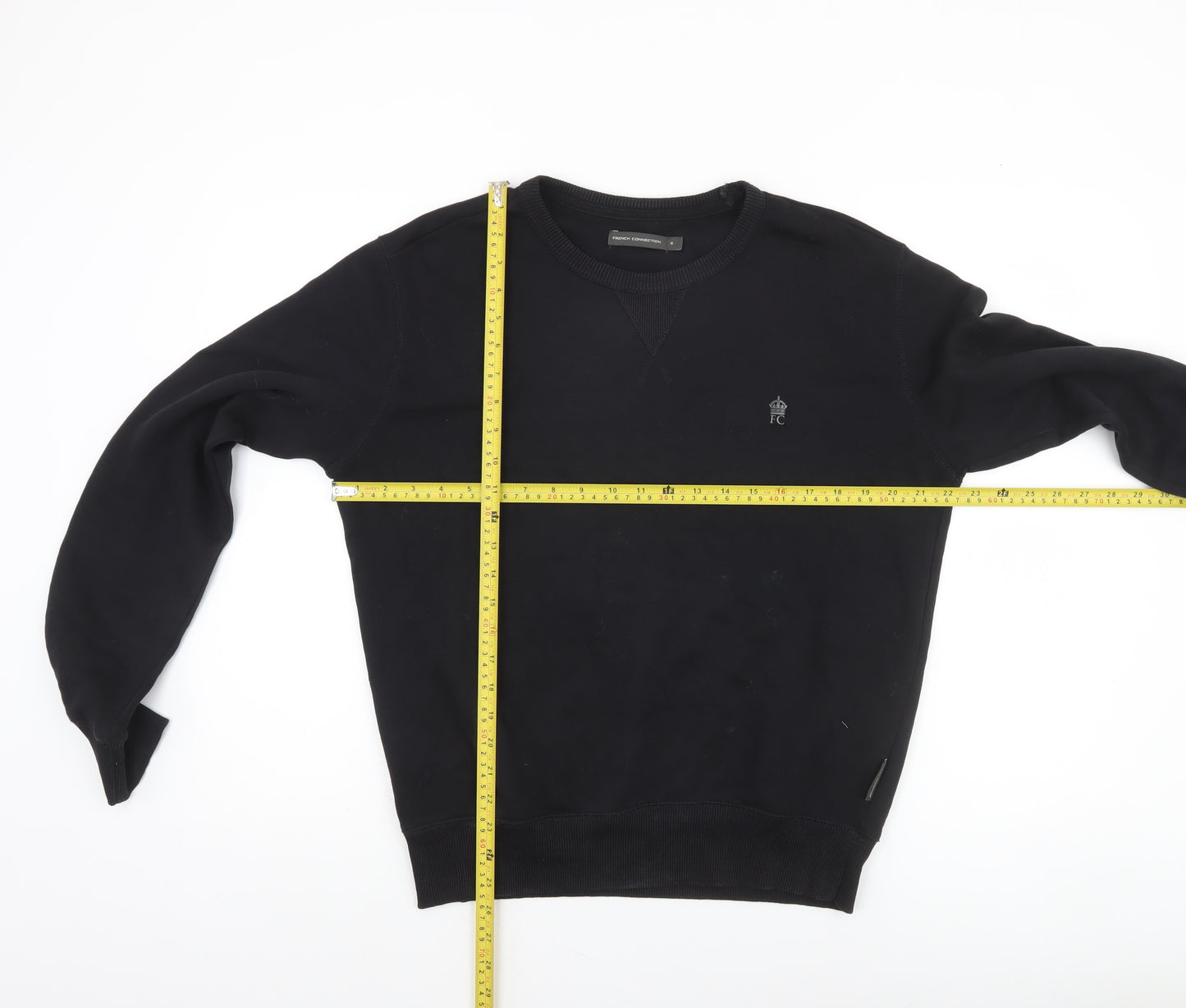 French Connection Men's Black Small Crew Neck Cotton Sweatshirt