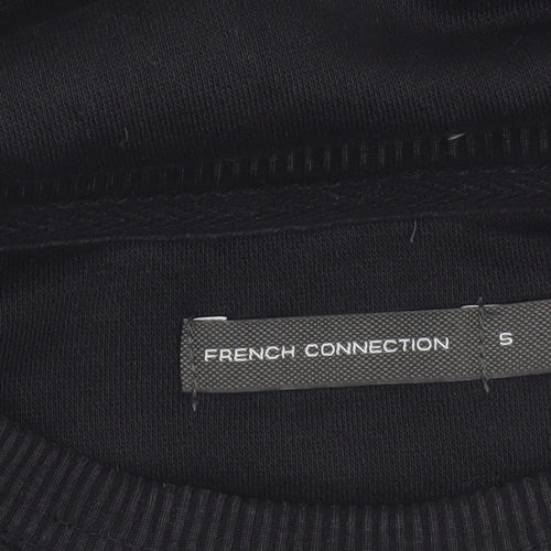 French Connection Men's Black Small Crew Neck Cotton Sweatshirt