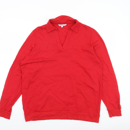 Next Women Red Henley Sweatshirt UK 16 Cotton Modal Blend