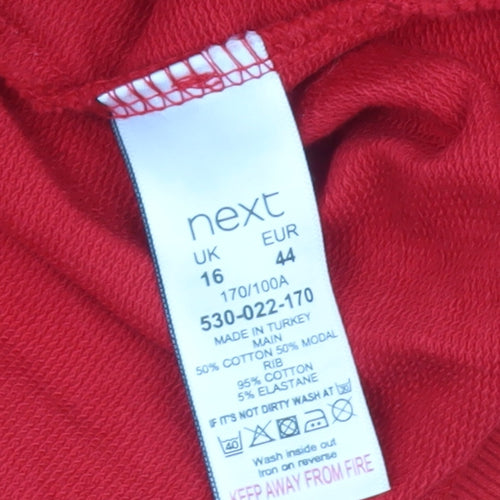 Next Women Red Henley Sweatshirt UK 16 Cotton Modal Blend