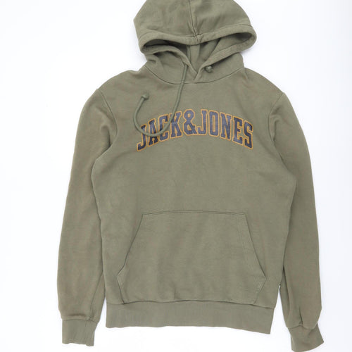 Jack & Jones Men's Green Small Pullover Hoodie with Logo Print