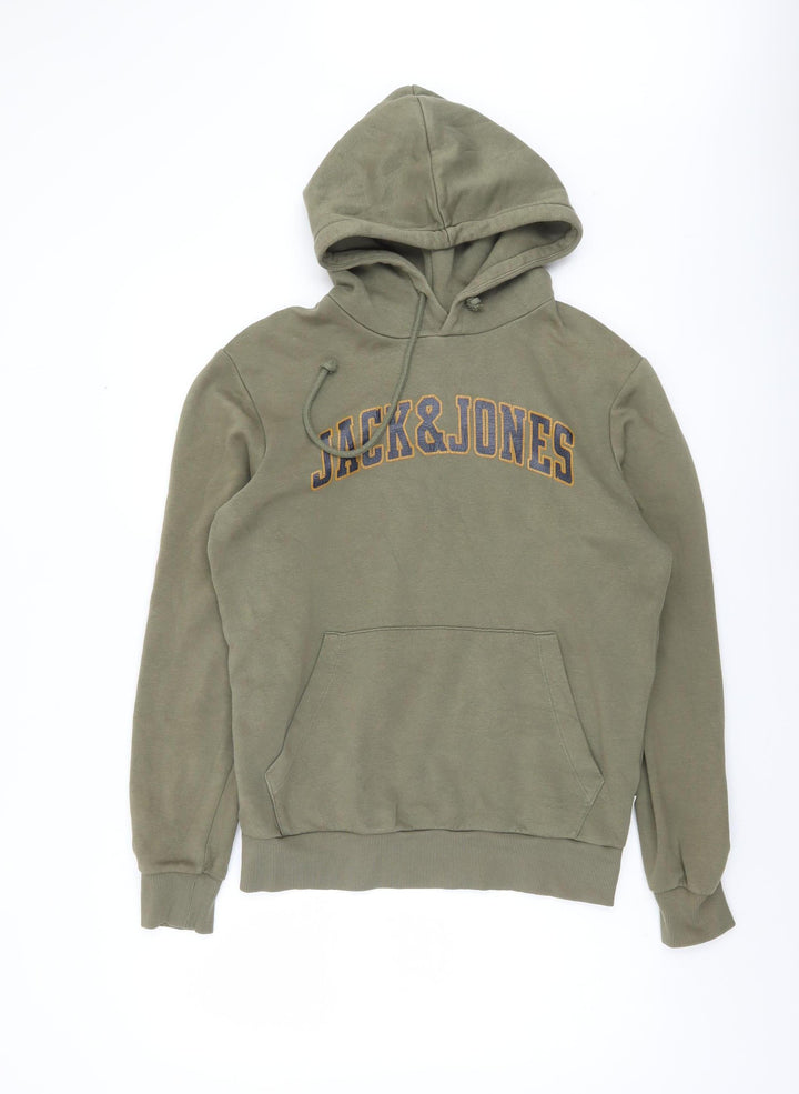 Jack & Jones Men's Green Small Pullover Hoodie with Logo Print