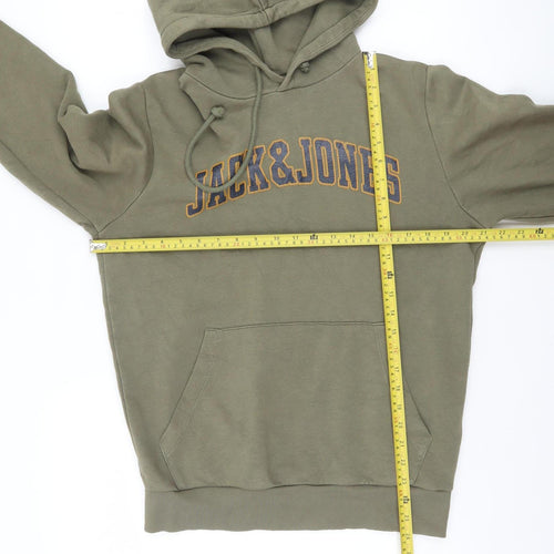 Jack & Jones Men's Green Small Pullover Hoodie with Logo Print