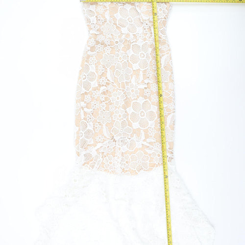 Quiz Women’s Beige & White Lace Hi-Low Halter Midi Dress UK 10
