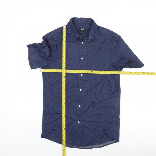 H&M Men’s Blue Cotton Short Sleeve Button-Up Shirt XS