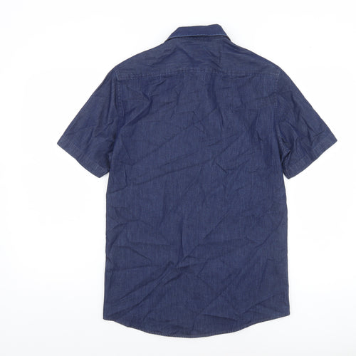 H&M Men’s Blue Cotton Short Sleeve Button-Up Shirt XS