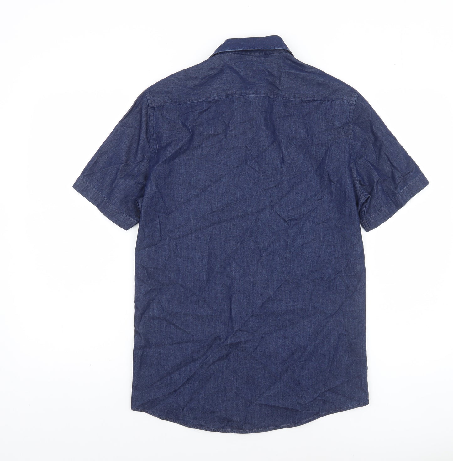 H&M Men’s Blue Cotton Short Sleeve Button-Up Shirt XS