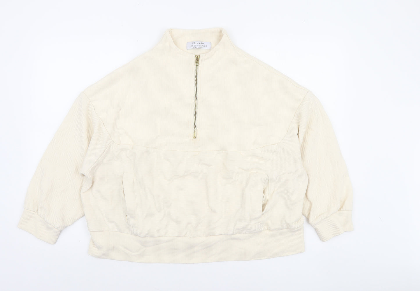 Primark Women’s Beige 1/4 Zip Pullover Sweatshirt Size 2XL Cotton Blend