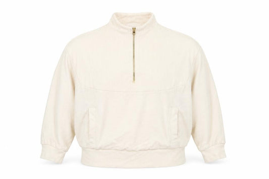 Front view of Primark Women’s Beige 1/4 Zip Pullover Sweatshirt, size 2XL, Cotton Blend