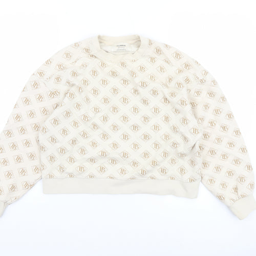 Pull & Bear Women’s Beige Logo Print Pullover Sweatshirt XS