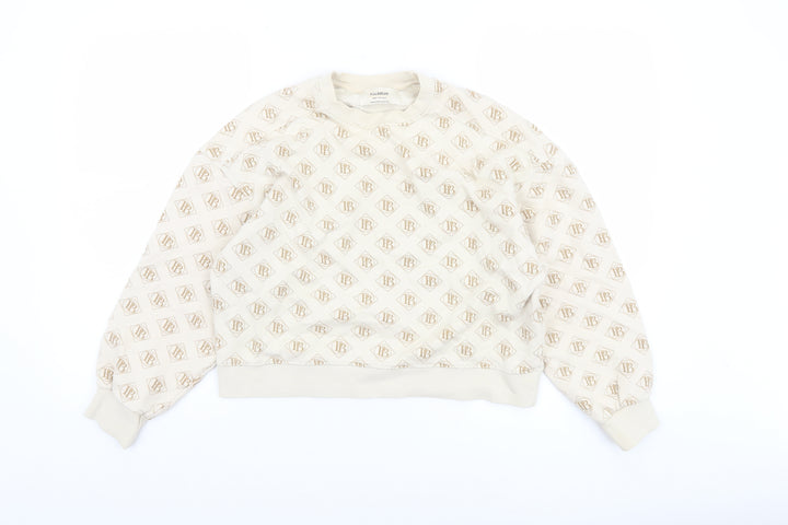 Pull & Bear Women’s Beige Logo Print Pullover Sweatshirt XS