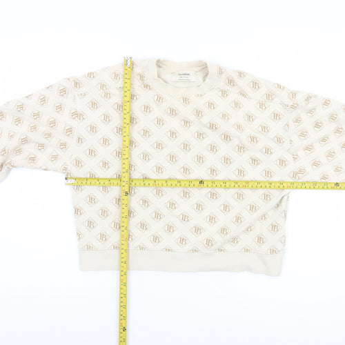 Pull & Bear Women’s Beige Logo Print Pullover Sweatshirt XS