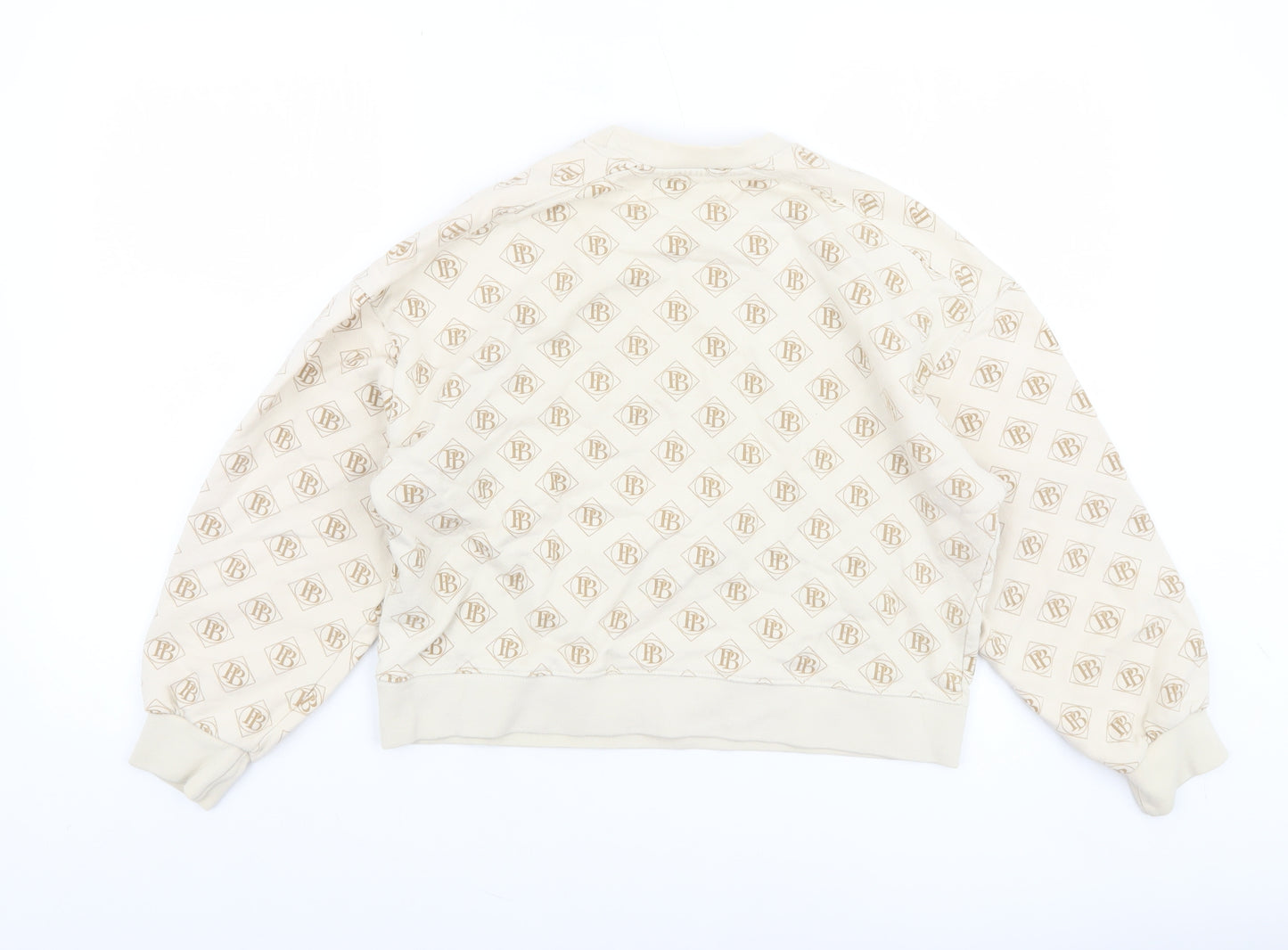 Pull & Bear Women’s Beige Logo Print Pullover Sweatshirt XS