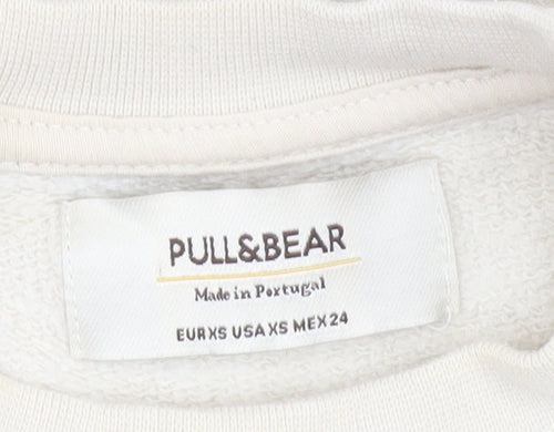 Pull & Bear Women’s Beige Logo Print Pullover Sweatshirt XS