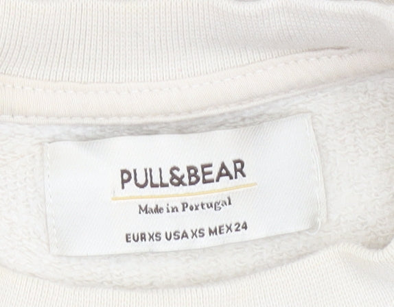Pull & Bear Women’s Beige Logo Print Pullover Sweatshirt XS