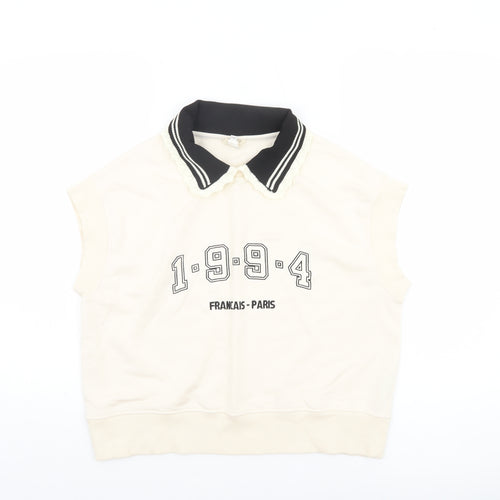 River Island Women Ivory Collared Cropped Sleeveless T-Shirt XS