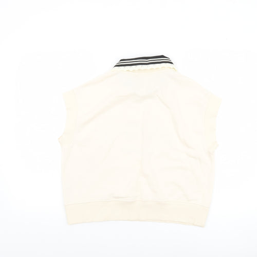 River Island Women Ivory Collared Cropped Sleeveless T-Shirt XS