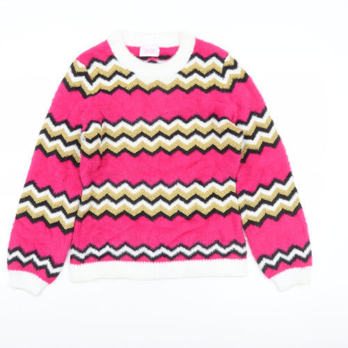 Savida Women's Multicoloured Zigzag Knit Crew Neck Jumper Size 10
