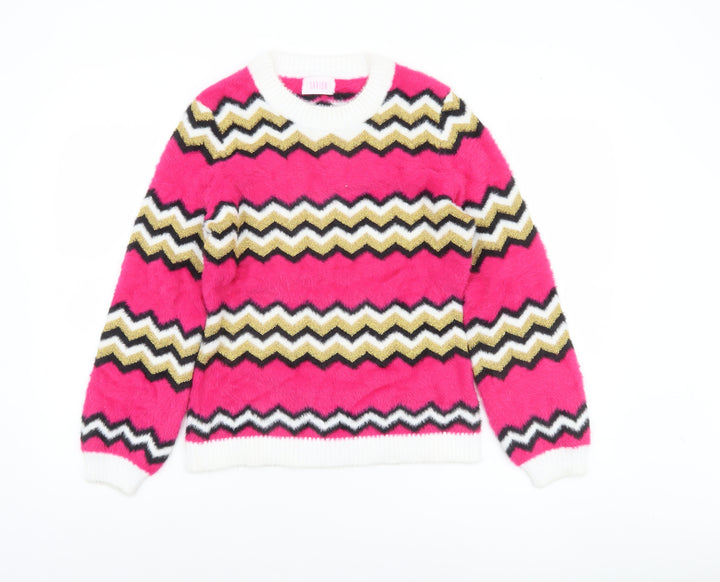 Savida Women's Multicoloured Zigzag Knit Crew Neck Jumper Size 10