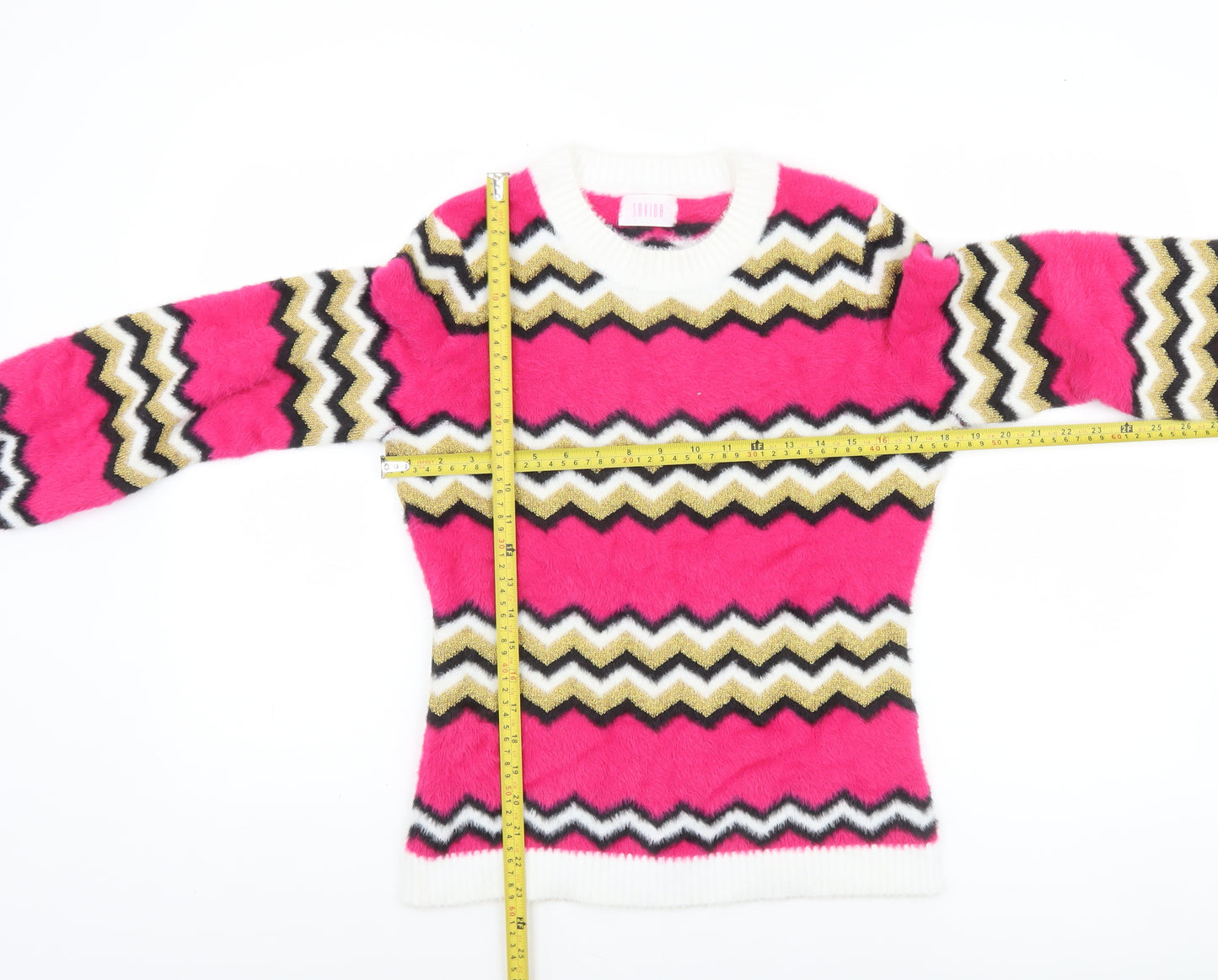 Savida Women's Multicoloured Zigzag Knit Crew Neck Jumper Size 10